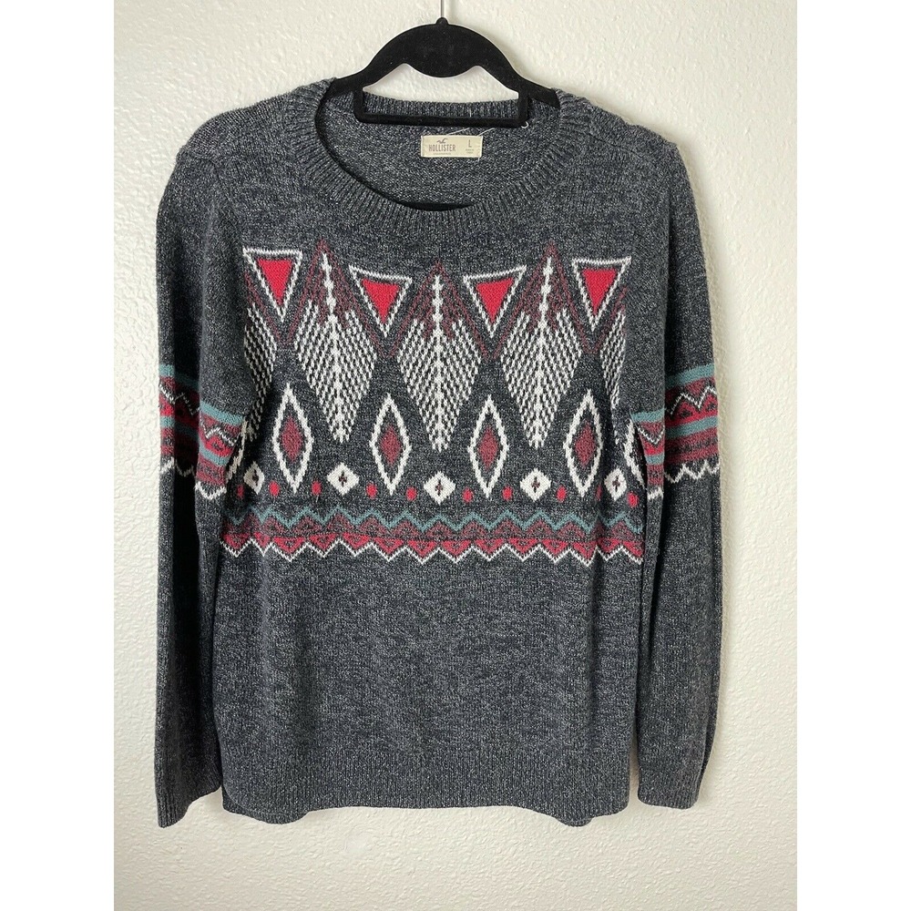 Hollister Pullover Sweater Women's L Heather Gray Knit Crew Neck Long Sleeve